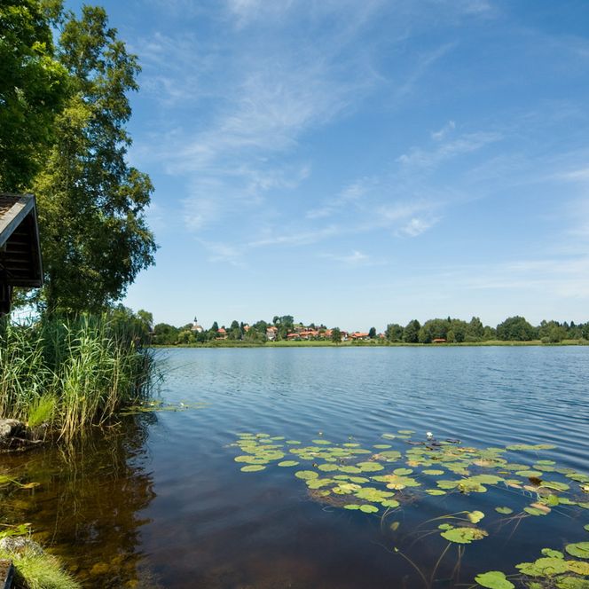 Blick über den Soier See zum Dorf hin
