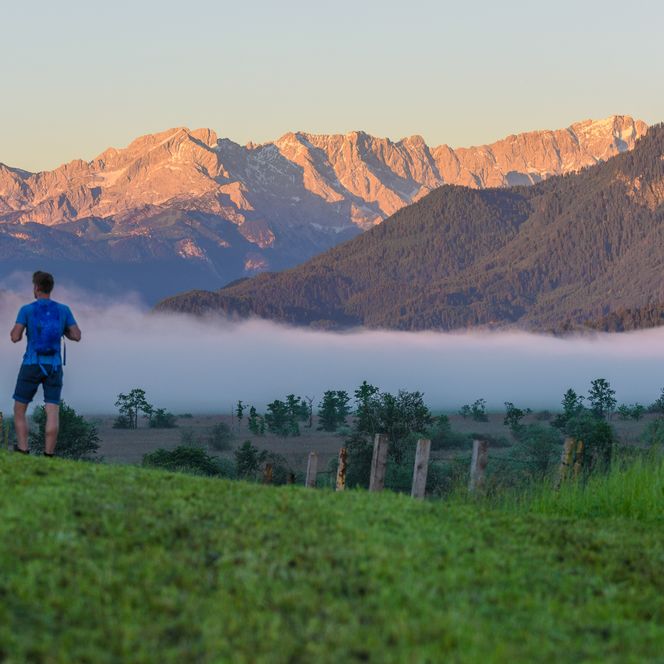 Wanderer im Murnauer Moos genießen die Aussicht